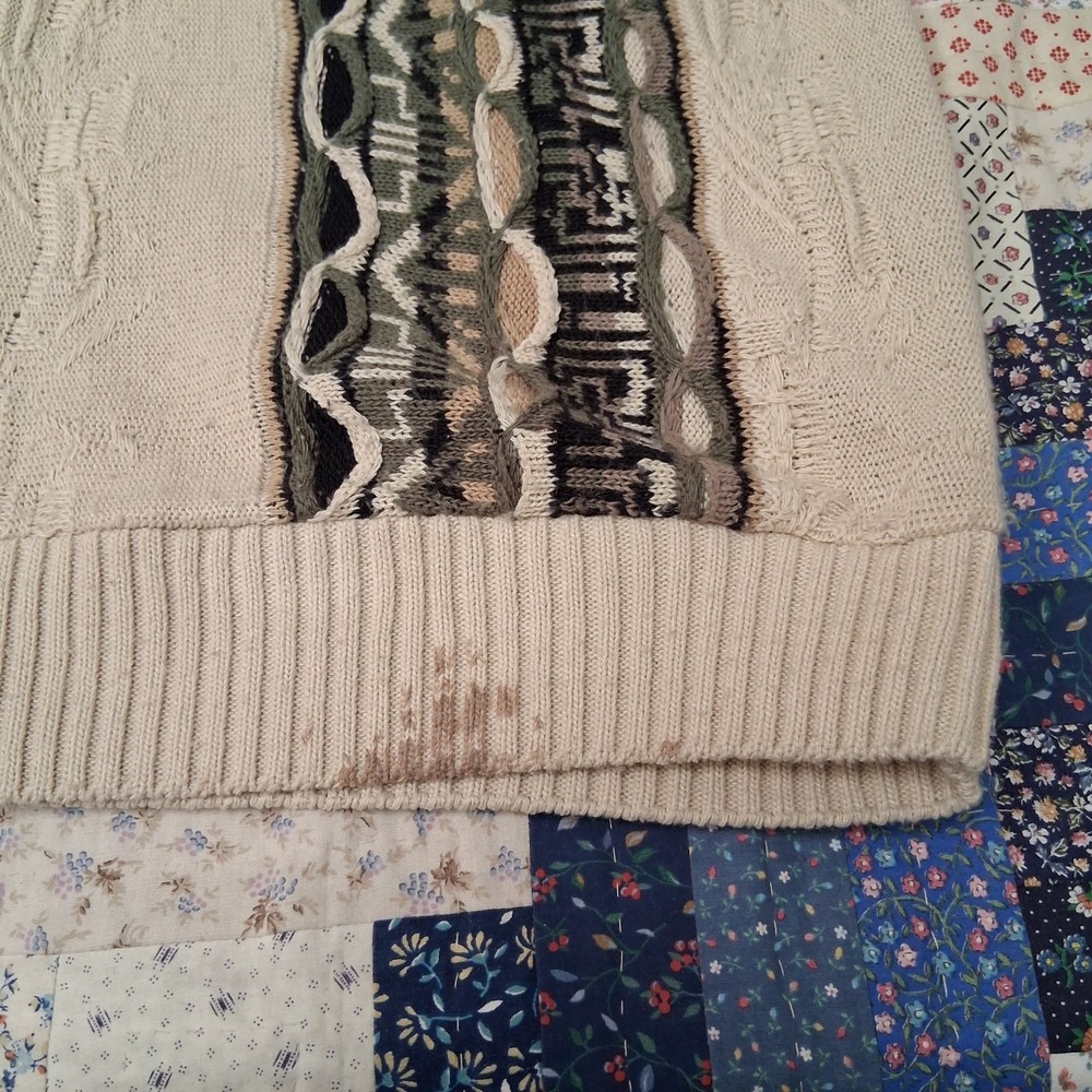 * 3D Textured Chunky Knit Coogie Style Sweater Beige Striped 2XL Oversized - Picture 5 of 9
